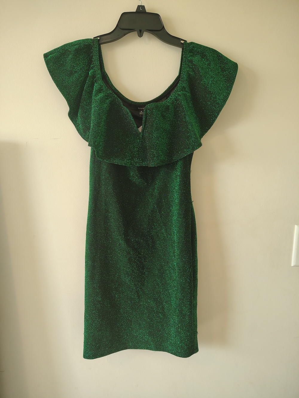 Shimmer Green Ruffle-Shoulder Mini Dress - Picture 3 of 7
